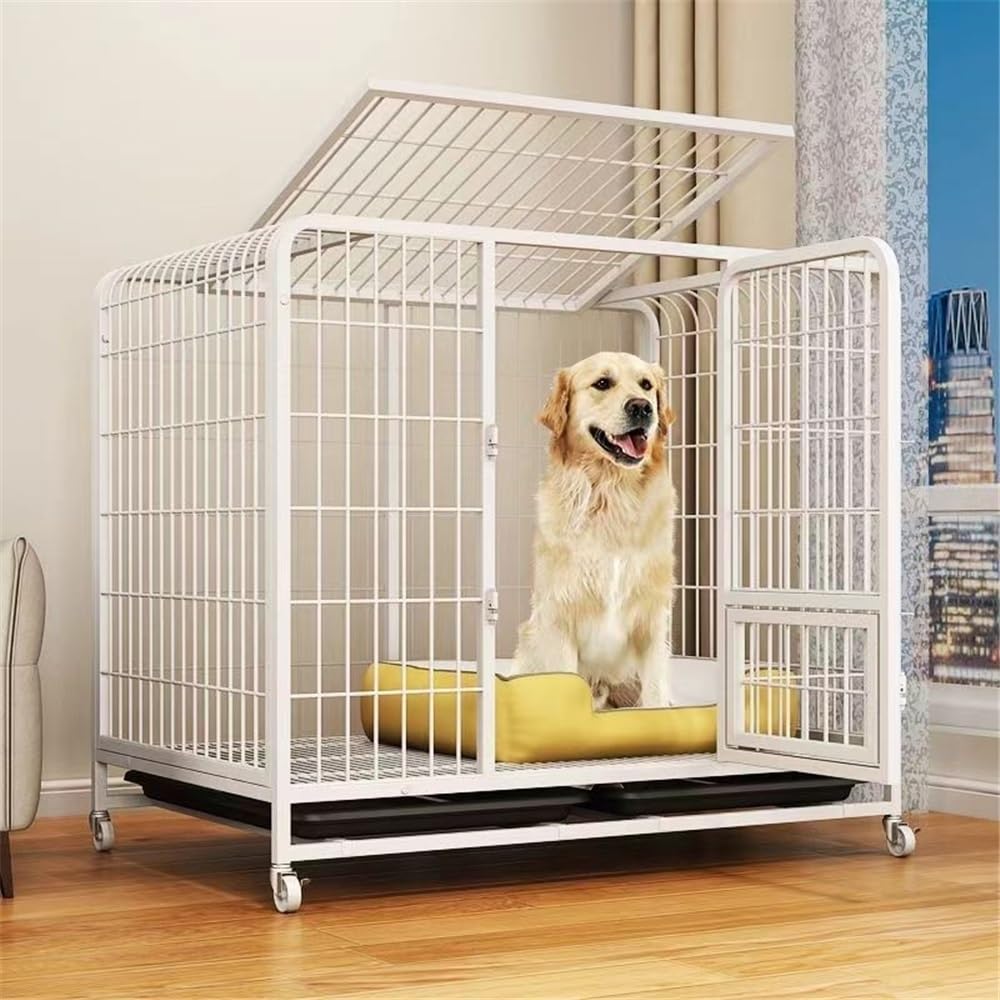 buda dla psów Czarno-biała klatka dla małego psa z zamkiem Coarse Comfort Dog Kennel Do użytku domowego(Biały)