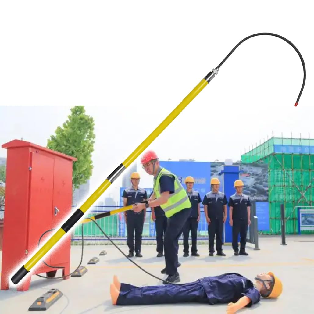 MSHGSKU High Voltage Fiberglass Rescue Hook - 10/110/220KV, Fire Safety Anti-Electrocution Tool for Electricians, 9.8Ft Durable Yellow Fiberglass Hook