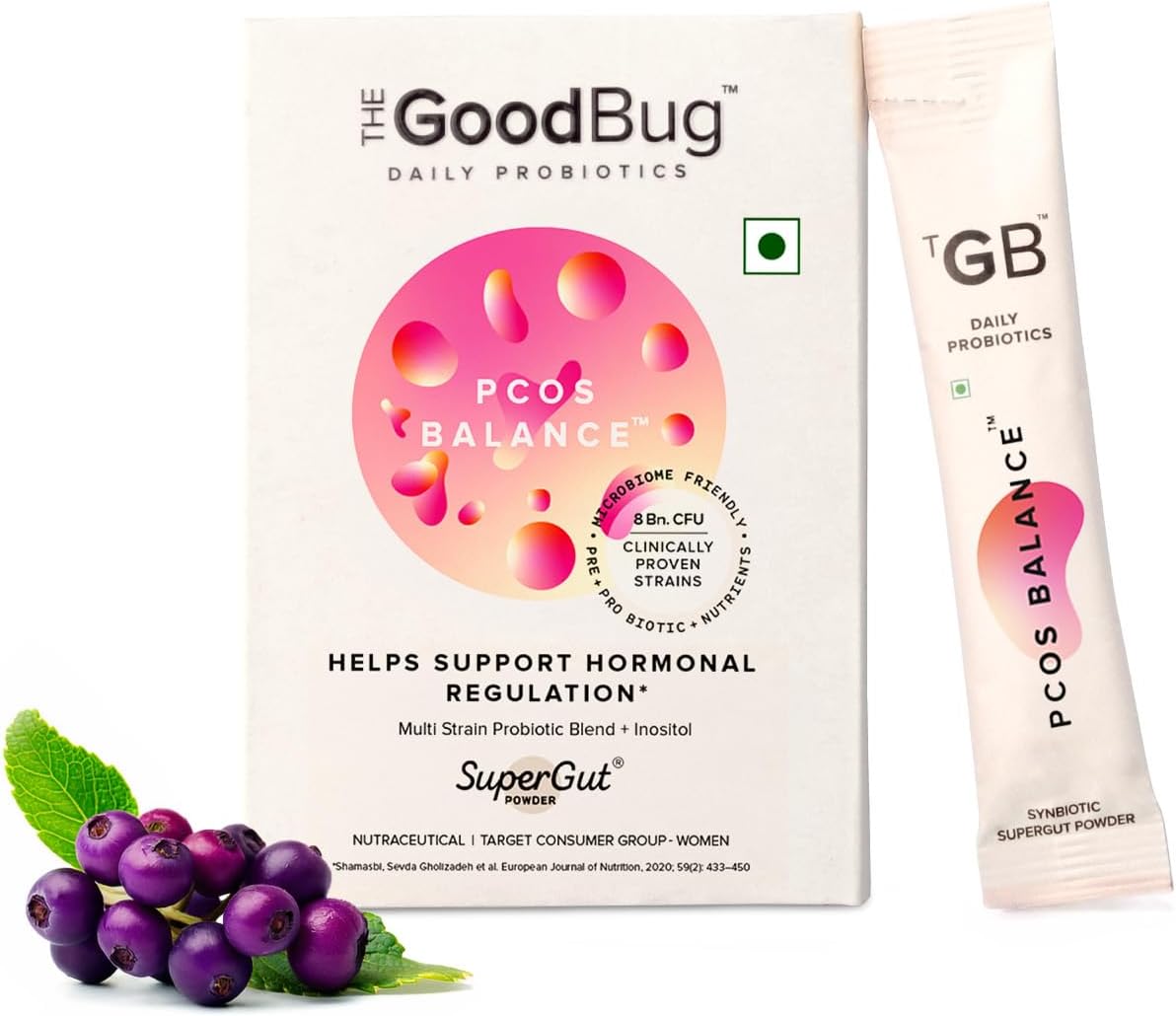 The Good Bug PCOS Balance SuperGut Powder for Women | Pre & Probiotic Blend with Myo+D-Chiro Inositol | Helps Regularise Periods, Assists in Weight Management,Facial Hair | 15 Days Pack