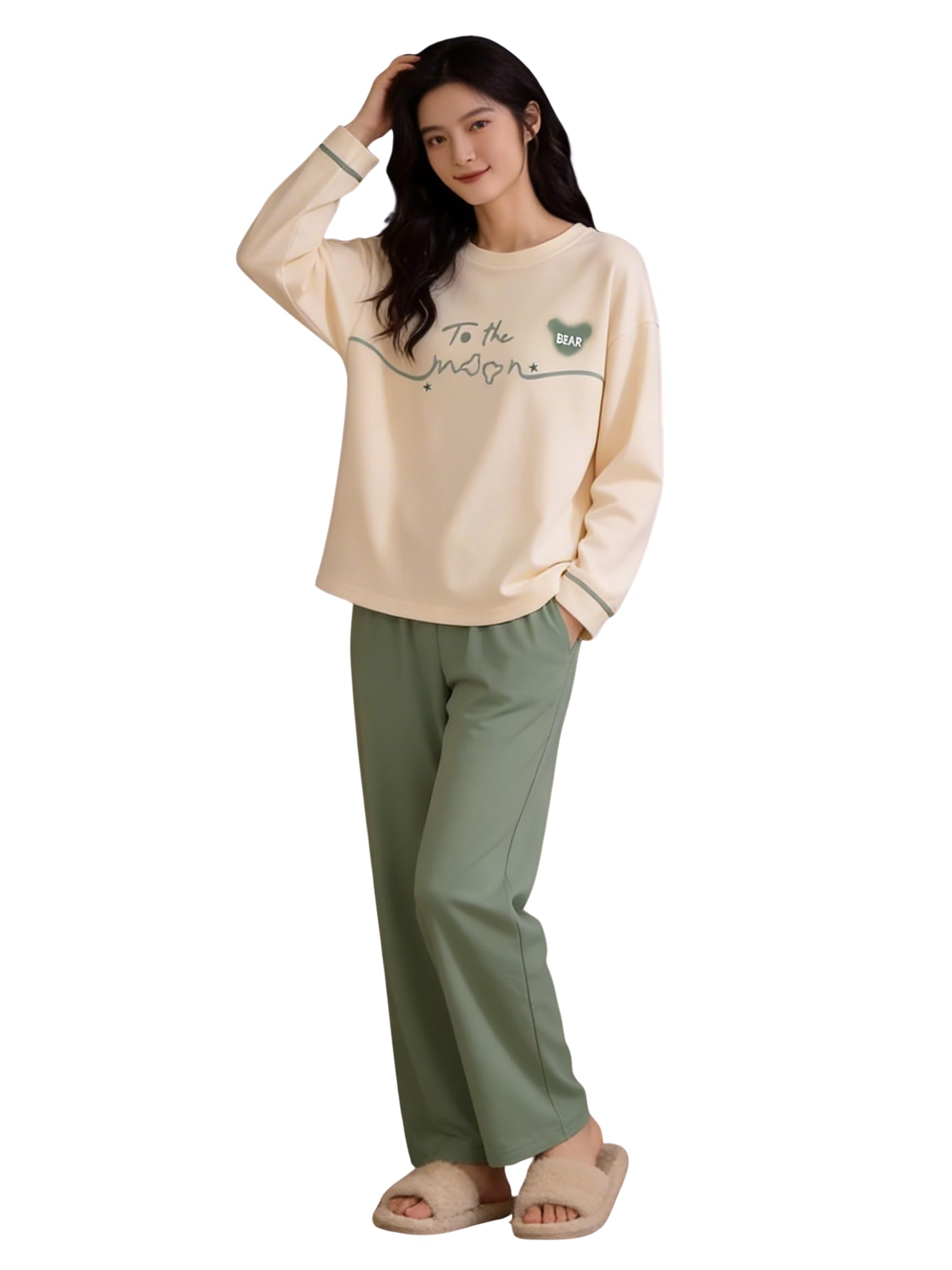 lymio Womens Korean Night Dress || Full Pyjama Set ||Korean Nightsuit || Women Nightwear ||Round Neck Full Sleeve Nightsuit || Loungewear || Everyday Nightdress (W-ND-4)-picture-9