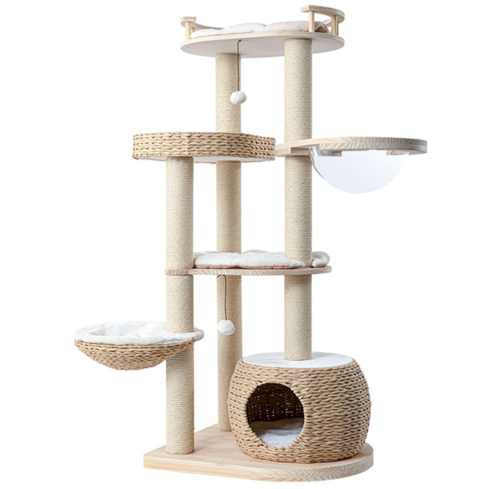 PETSITE Katzenbaum Mit Hängematte & Kratzstämmen – 5-stöckiger Kratzbaum Aus Sisal, 122 Cm Hoch, Für Indoor-Katzen