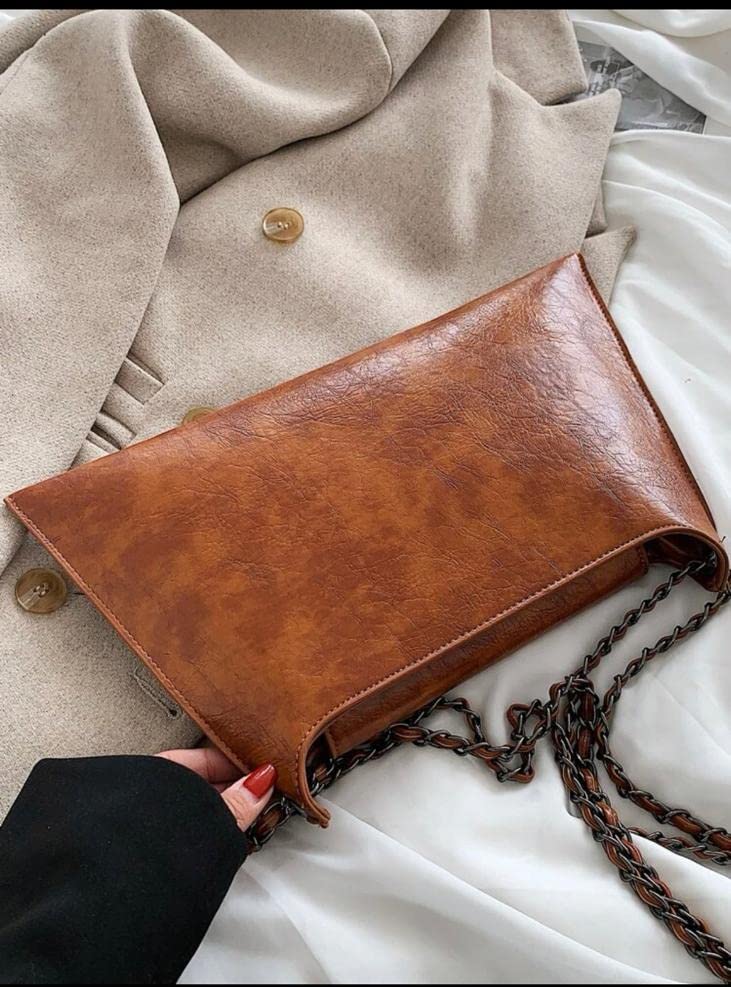 Shoulder carry bag Hand Bag/Elegant Flap novelty Bag PU leather plain shoulder Bag(Brown)3