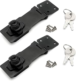 Kyuionty 2Pcs Keyed Hasp Locks 4 Inch Twist Knob Keyed Locking Hasp, Metal Safety Hasp Latches Keyed Different for Small Doors, Cabinets (Black)