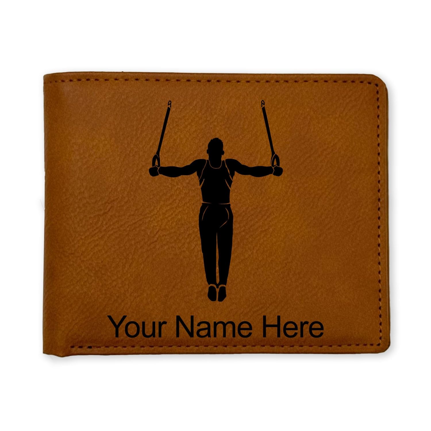 LaserGram Faux Leather Bi-Fold Wallet, Gymnast Man, Personalized Engraving Included (Dark Brown)