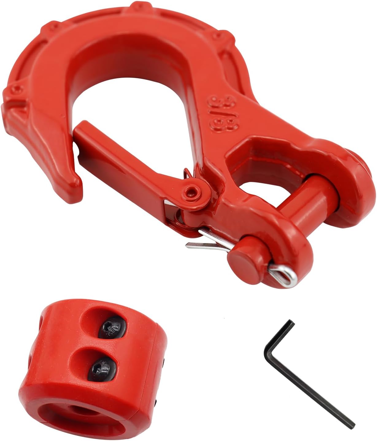 3/8" Winch Hook with Cable Stopper - Grade 70 Safety Steel Max 37478 LBS Winch Cable Hook Stopper Set for Winch Rope,UTV,ATV,Off-Road (Overall red)