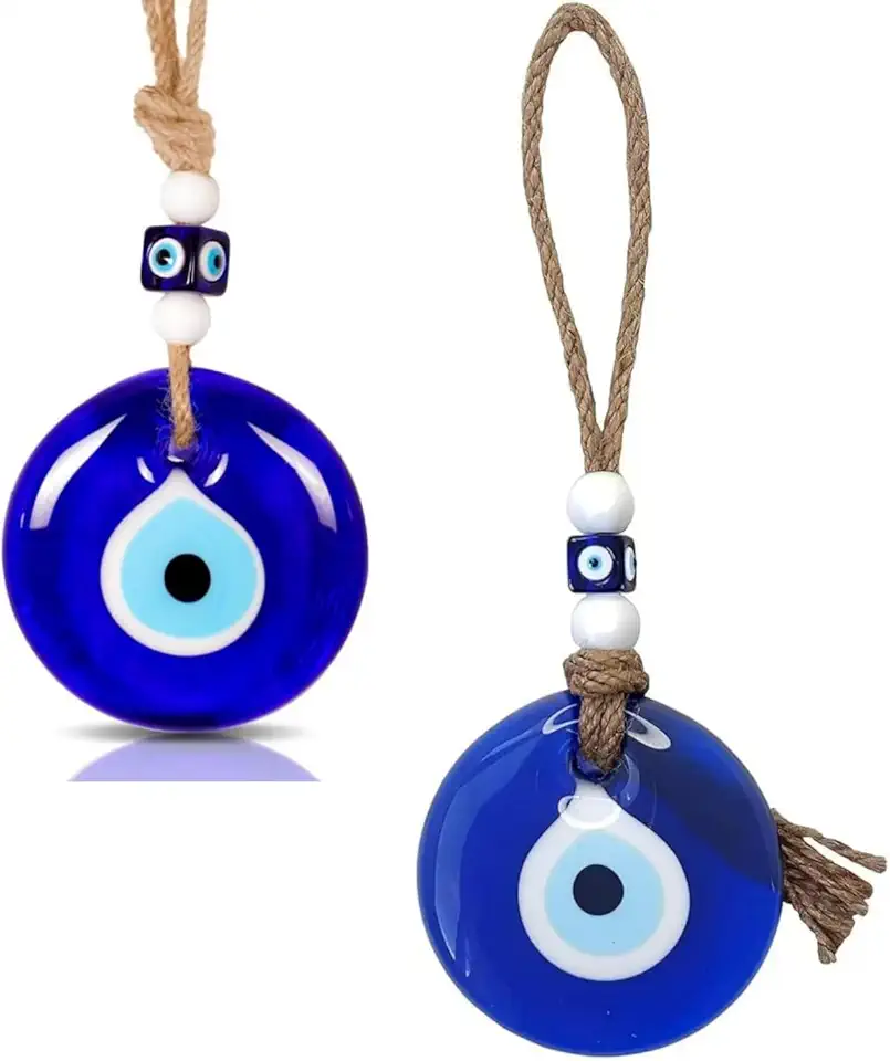Occhio turco,2 pezzi Portafortuna,Evil Eye Wall Hanging Decorazione da Parete,Amuleto Dell'occhio Diabolico,Talismani,Good Luck Ornament,occhi di vetro da appendere