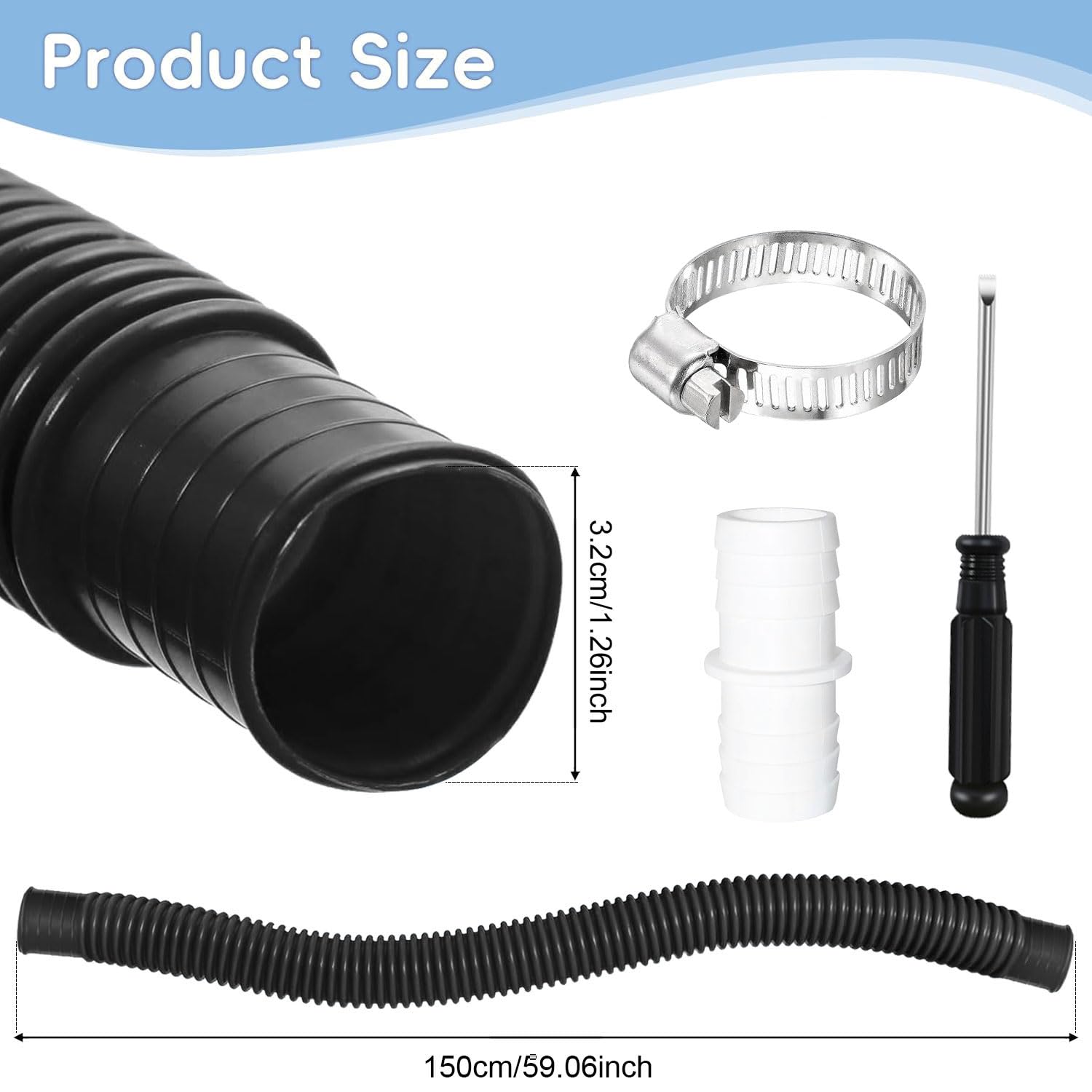 2 Stück Poolschlauch 32mm,150cm Saugschlauch,Schwimmbadschlauch 32 mm | Schlauch für Poolpumpe,Poolpumpe schlauch mit 4 Stück Sicherungsclip Und 1 Stück Schlauchverbinder
