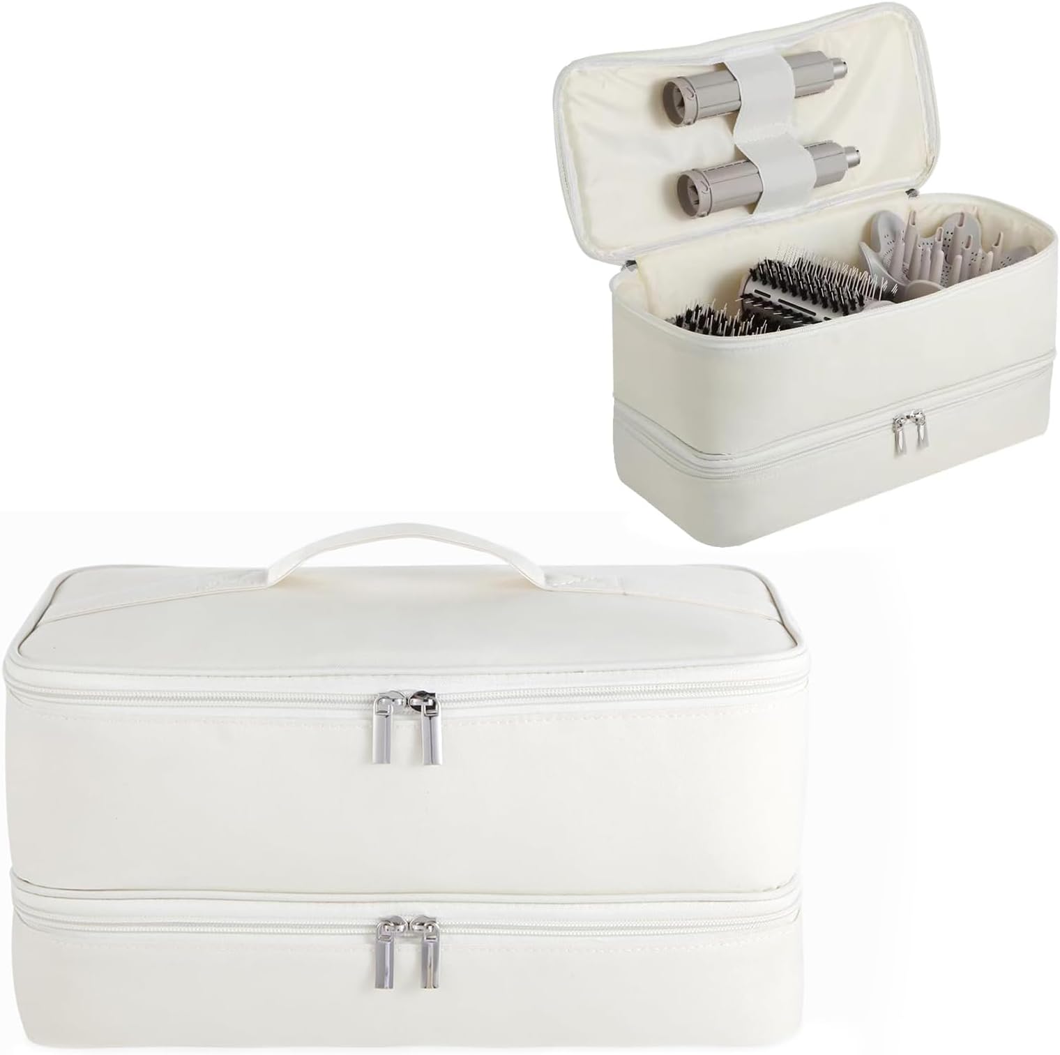 Double-Layer Carrying Case for Shark Flexstyle, Travel Case for Shark 430/440 Flex Style, Portable Storage Case for Dyson Airwrap Styler and Attachments (Beige)