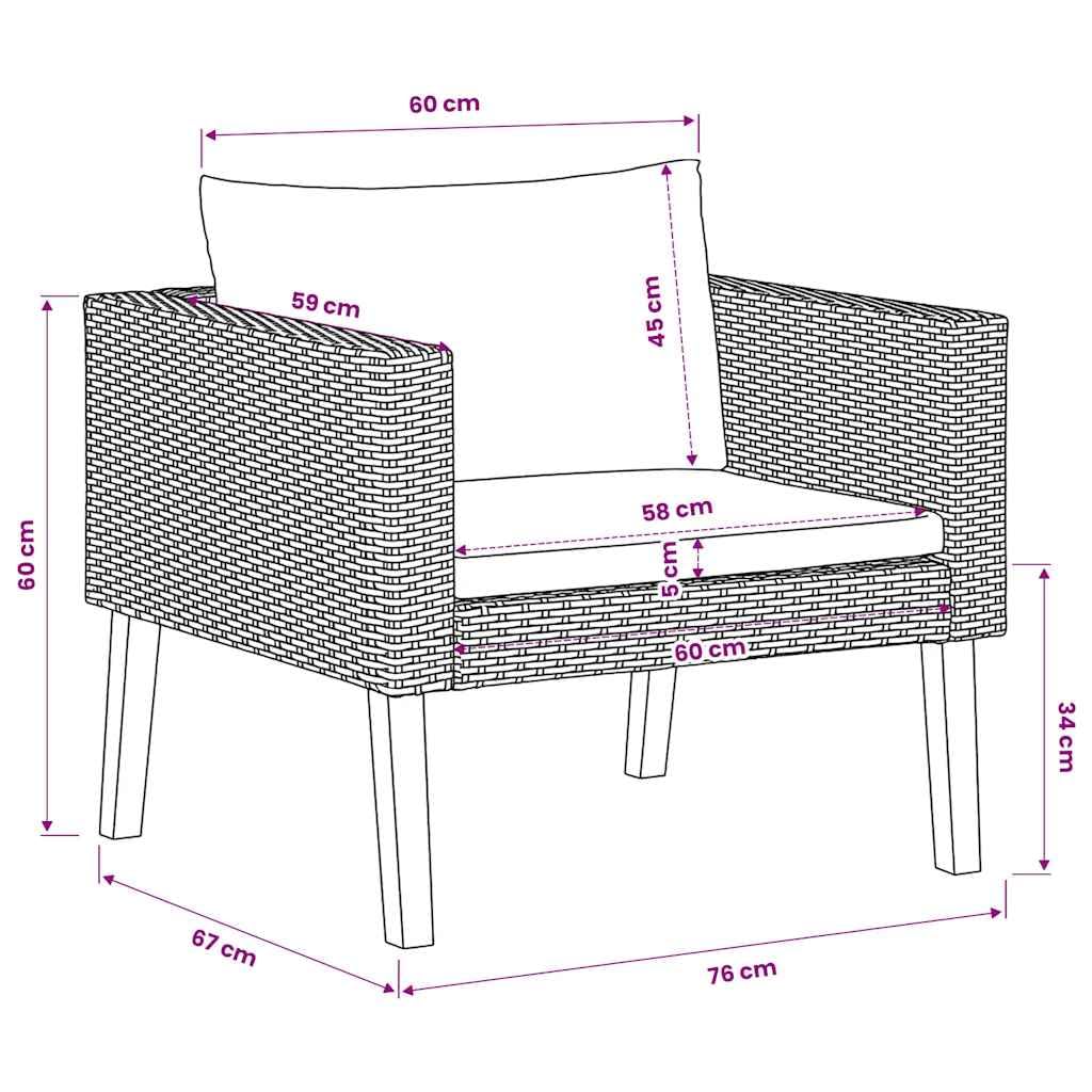Divano da Giardino Singolo con Cuscini in Polyrattan Nero, Poltrona Relax in Rattan PE con Telaio Acciaio Verniciato a Polvere, Lounge Esterno con Seduta Profonda Imbottita, Balcone e Giardino