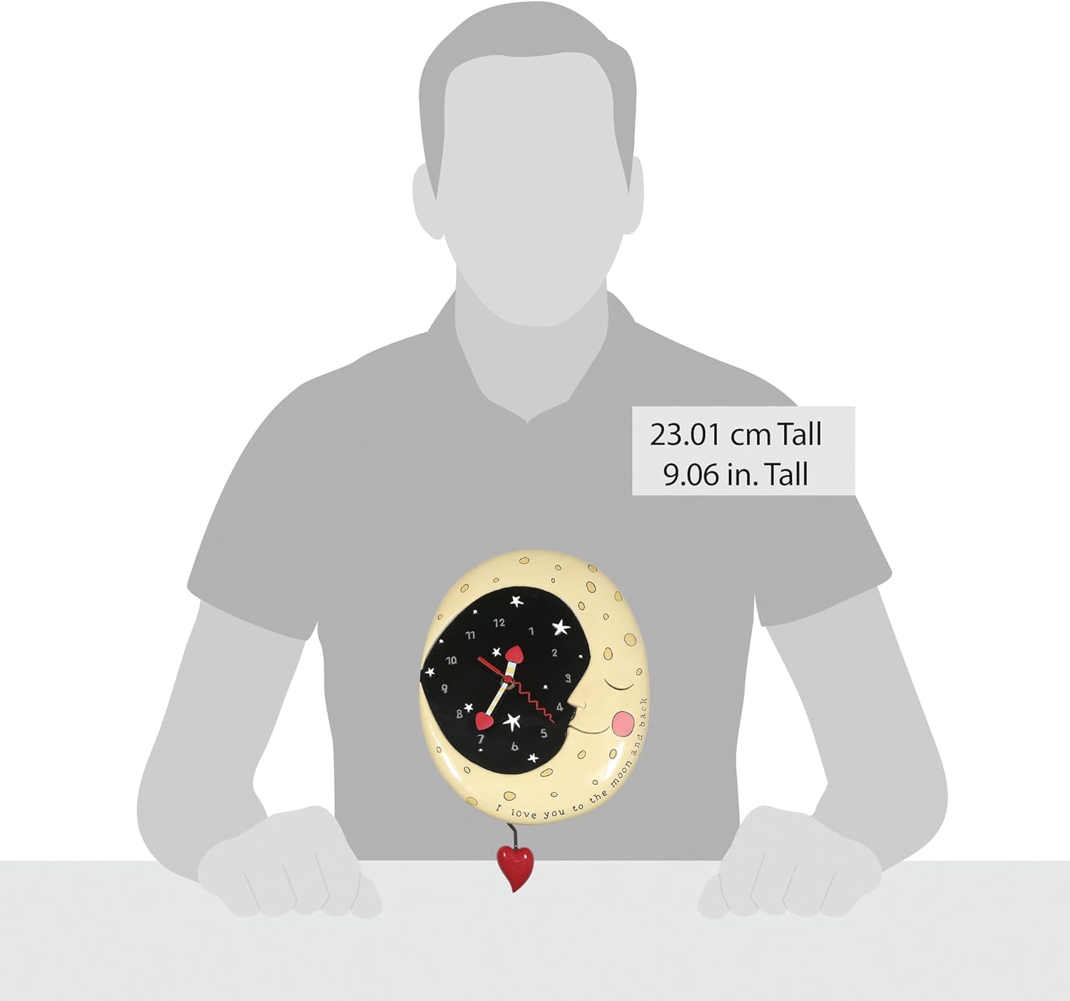 Enesco Allen Designs Love You to The Moon and Back Heart Wall Clock- Battery Operated Pendulum Analog Clock, Stone Resin Decorative Clocks for Walls Home Decor Kitchen Clocks, 9 Inch