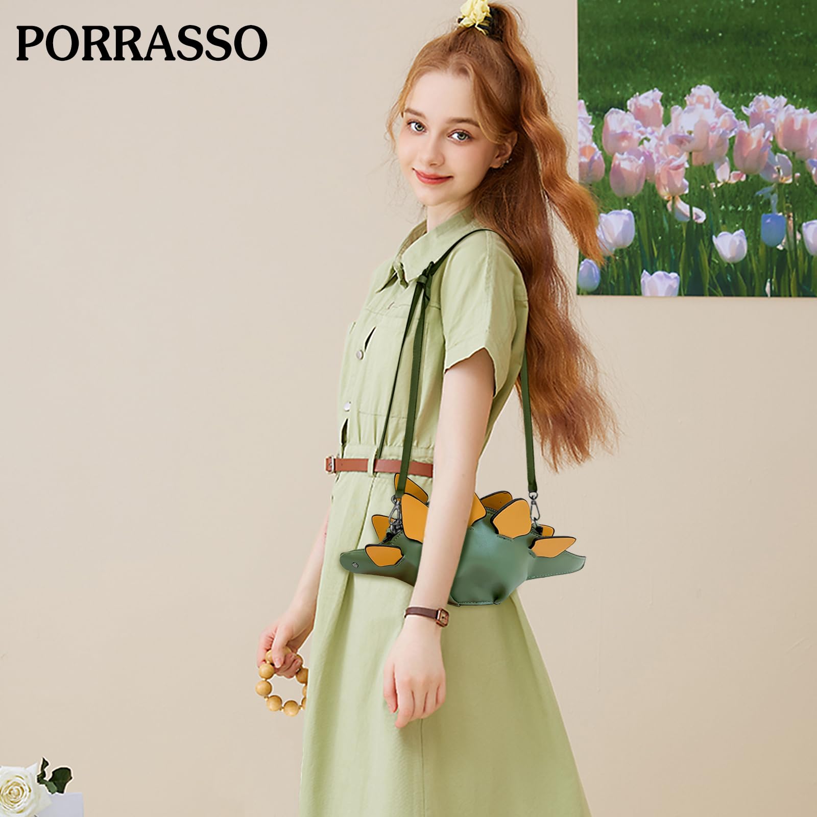 Borsa a Tracolla Donna Creativa Borse a Spalla a Forma di Dinosauro Borsetta Tracolla Regolabile Crossbody Bag Verde