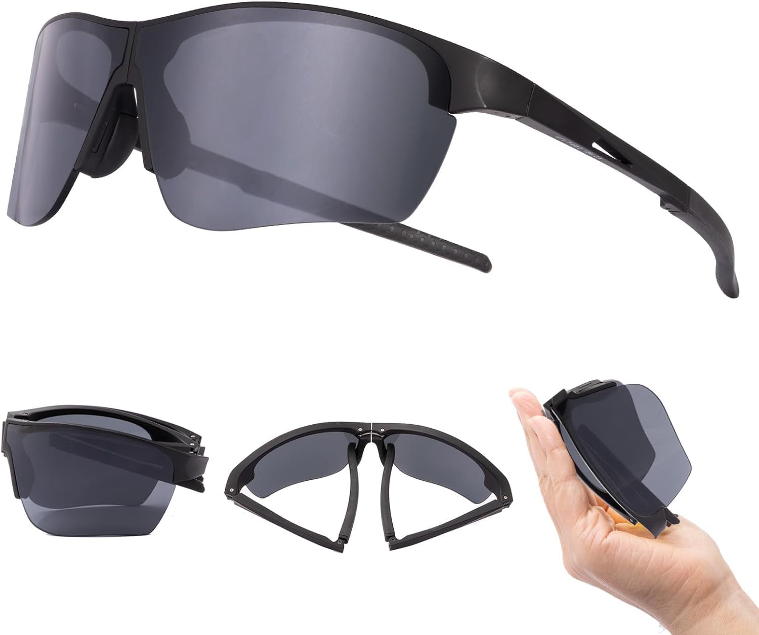 NALACAL Foldable Cycling Glasses, Polarized Sports Sunglasses, Mountain Bike Running Sports Sunglasses UV Protection, for Men Women, Black