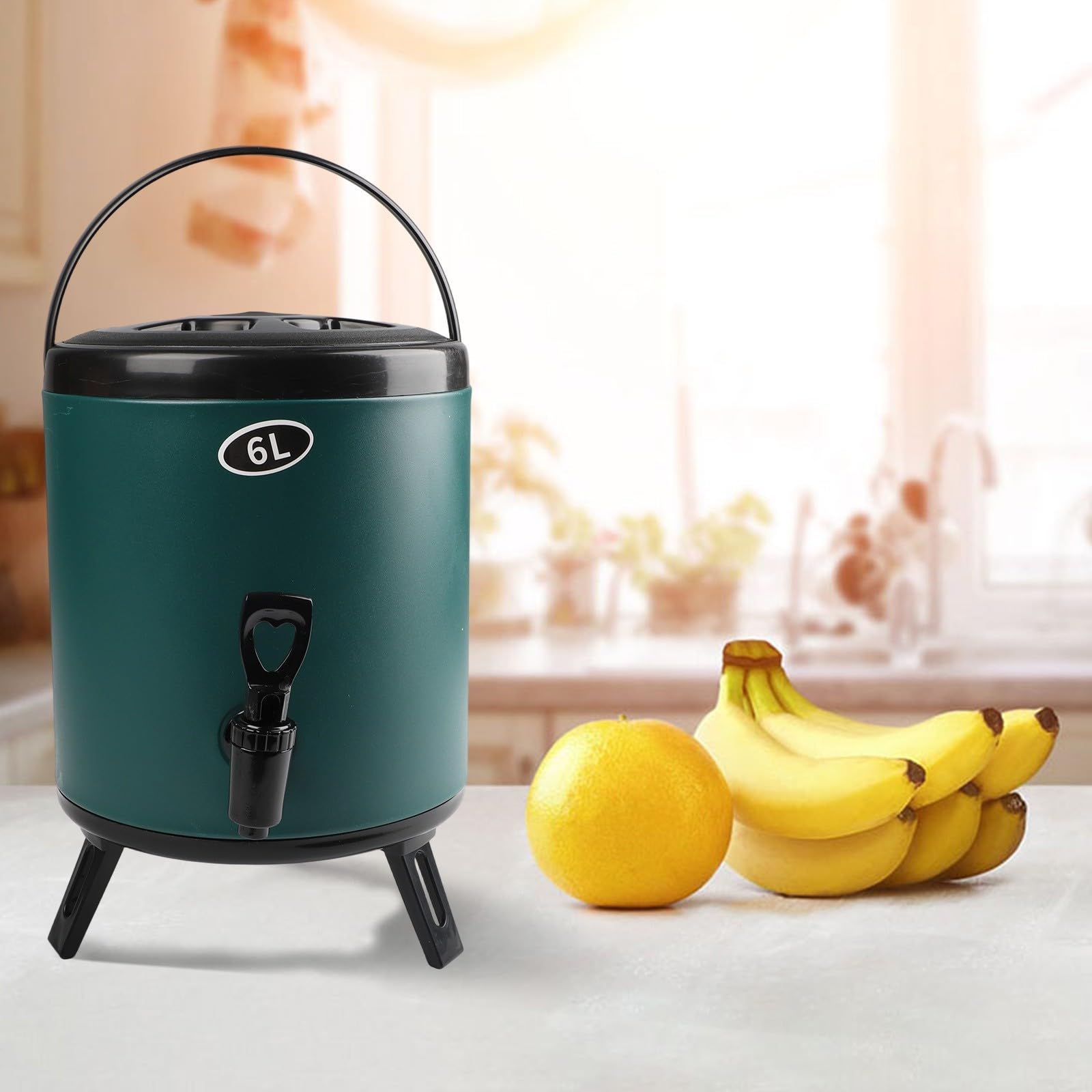 Eawfgtuw Récipient isotherme à double paroi avec robinet facile à verser - Distributeur de boissons froides et chaudes - Serveur de grande capacité pour activités de plein air et camping (6 L, vert)