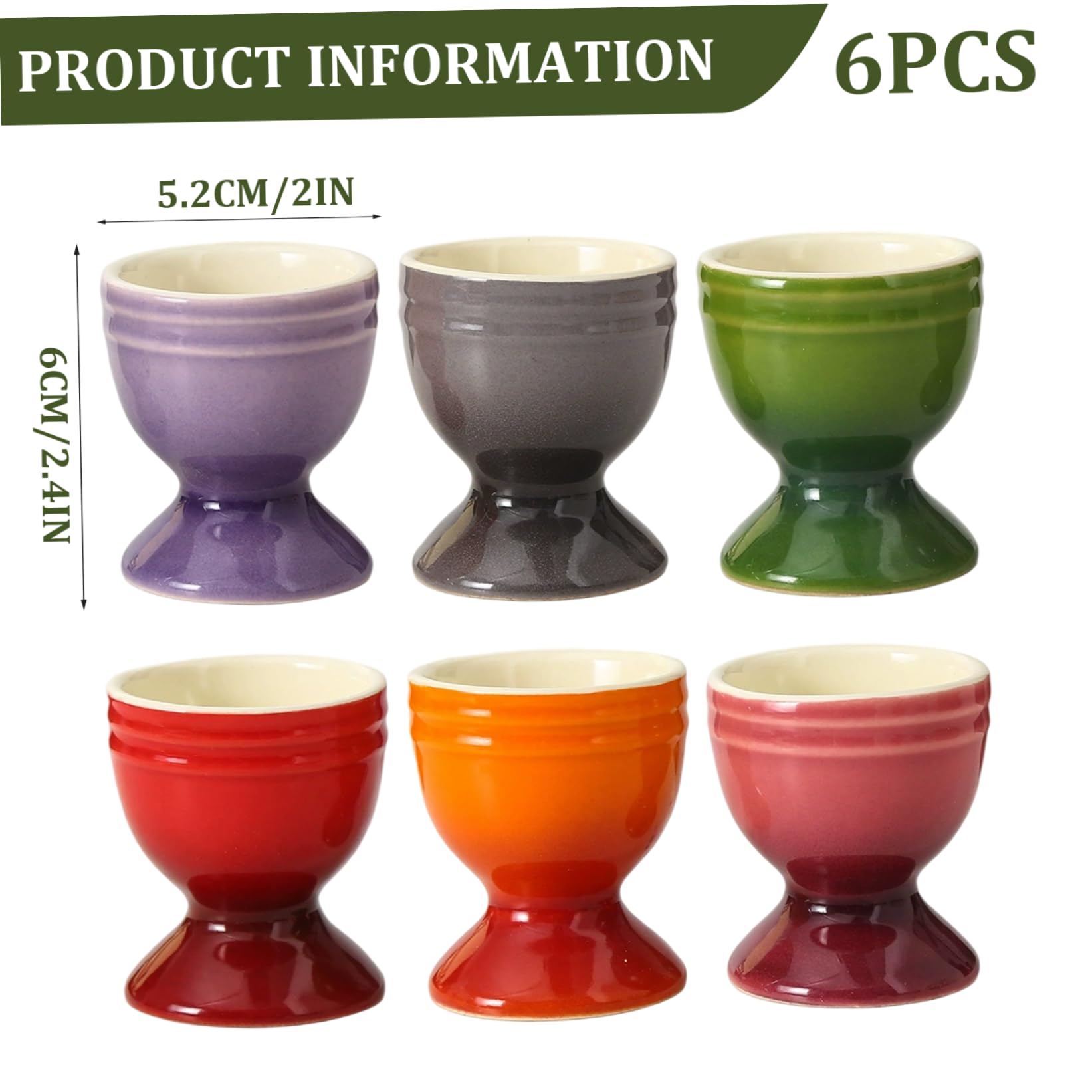 Lot de 6 coquetiers en céramique antidérapants pour œufs à la Coque, Organiseur de Rangement Pâques pour œufs à la Coque, Petit déjeuner, Brunch, fête 6, x 2 cm