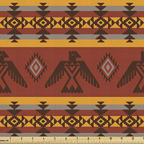 Image of Ambesonne Tribal Fabric by The Yard, Indigenous Tribal Style Eagles Traditional Elements, Decorative Fabric for Upholstery and Home Accents, 1 Yard, Cinnamon Marigold