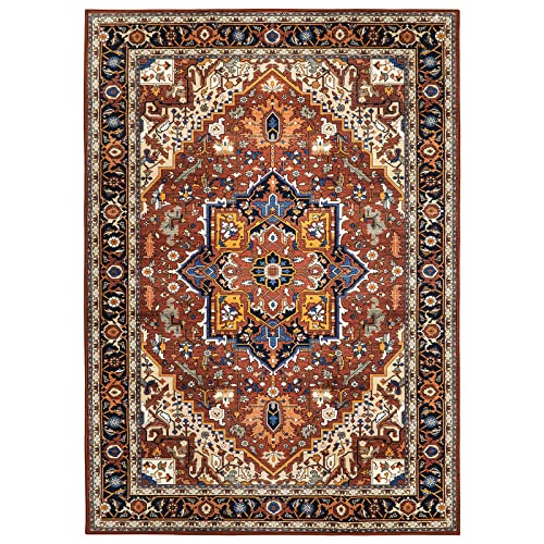 Moynesa Ultra-Thin Washable Oriental Area Rug - 5x7 Large Living Room Rug, Non-Slip Non-Shedding Stain Resistance Low Pile Playroom Mat Indoor Floor Carpet for Bedroom Nursery, Brown/Multi