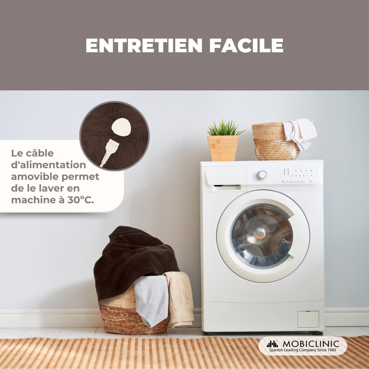 Mobiclinic, Couverture chauffante, Plaid Chauffant, Très Faible consommation, 160x120 cm, Commande Amovible, 3 Niveaux de Chaleur, Chauffage Rapide, Lavable en Machine, Arrêt Automatique
