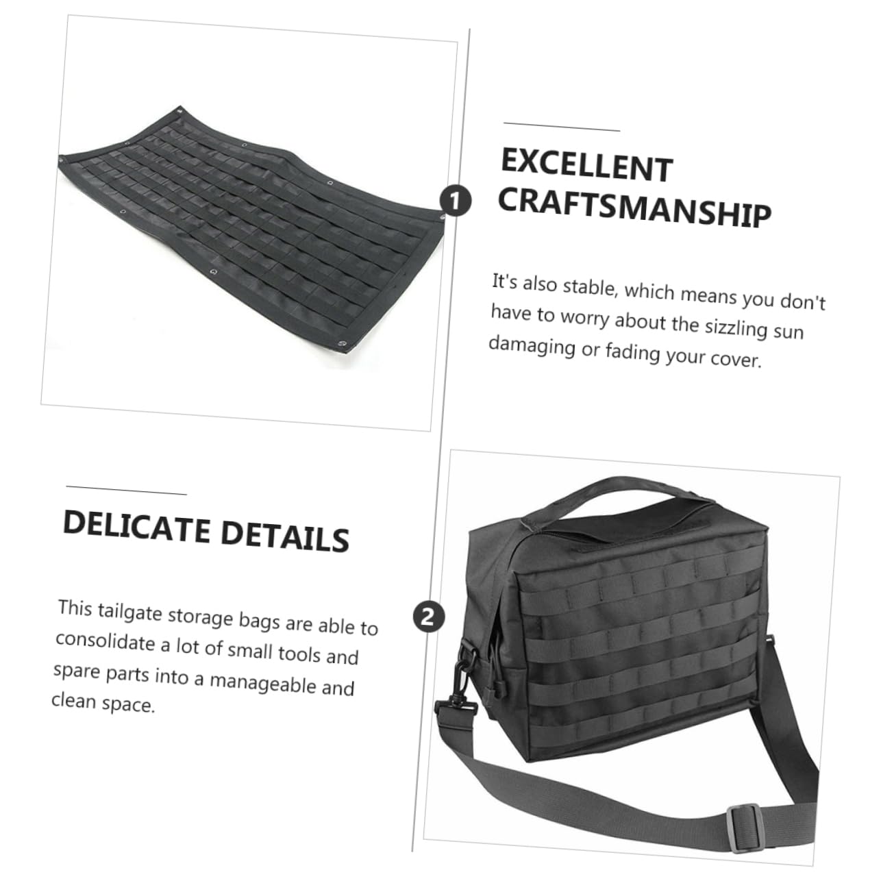Borsa Organizer per Portellone, Nylon Nero, Accessorio Auto | Tasca Posteriore per Cellulare e Kit Utensili, Finiture Curate, Kit per Modifica Veicolo
