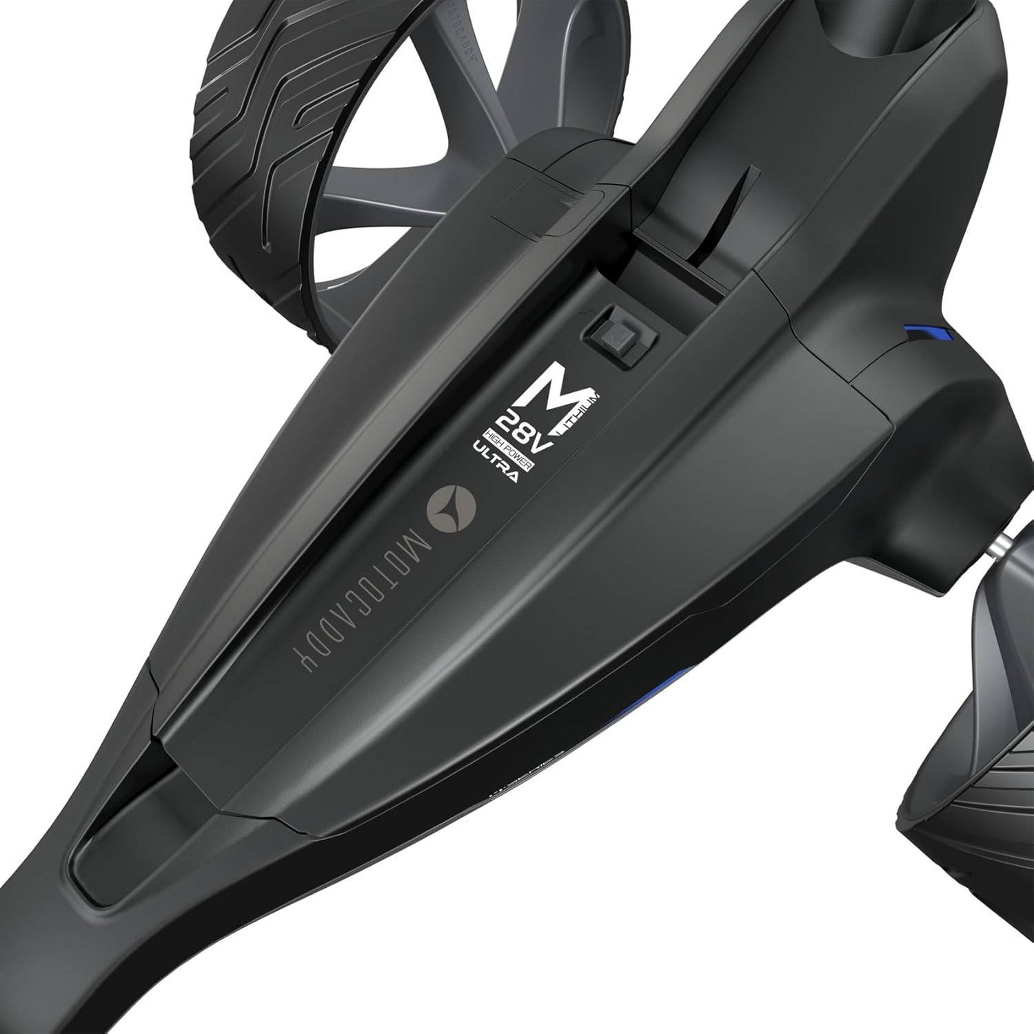 Close-up of the Motocaddy M5 GPS DHC battery compartment