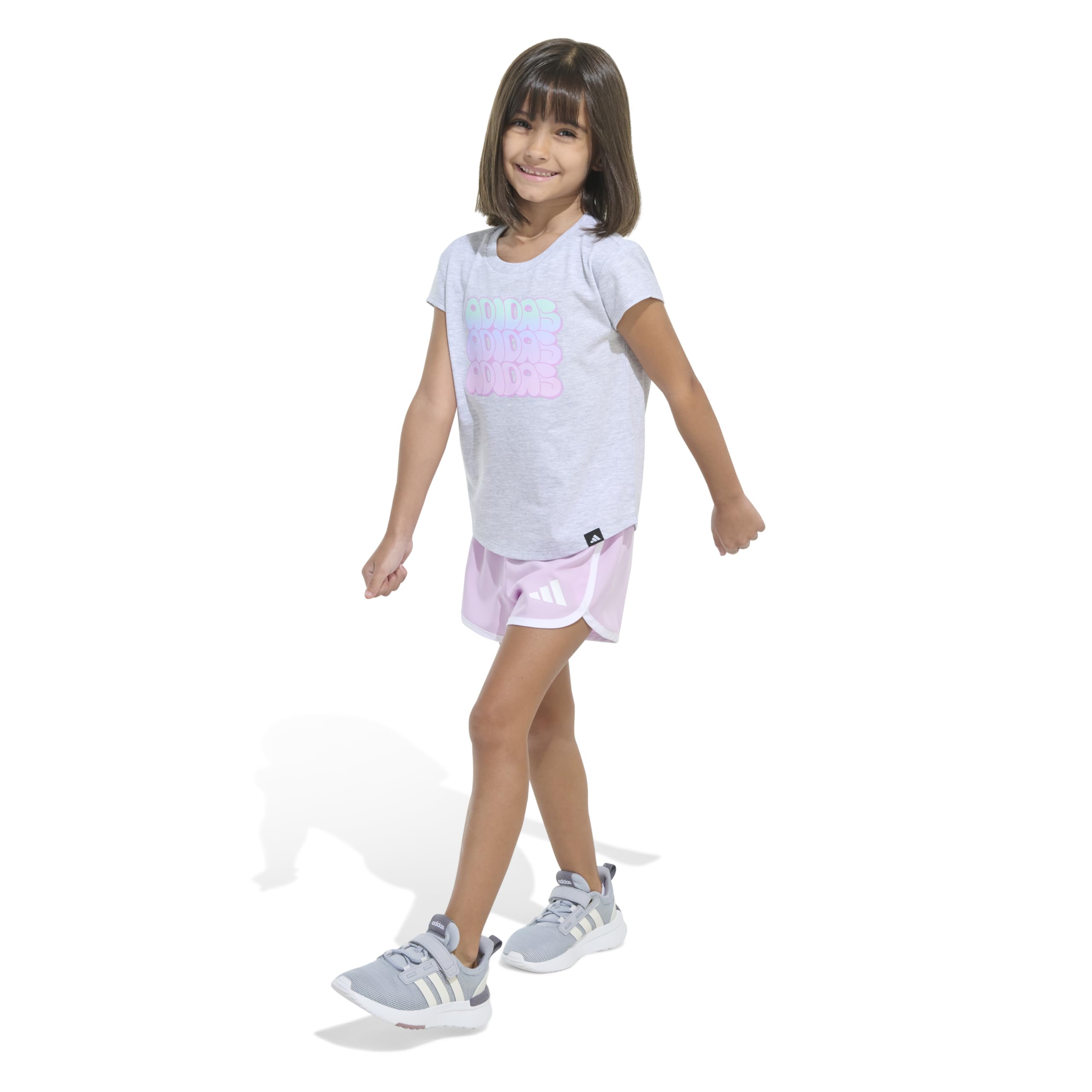 adidas Cap Sleeve Heather Tee Shirt And Woven Short Set Set da 2 pezzi composto da maglietta e pantaloncini Bambine e ragazze (Pacco da 2)