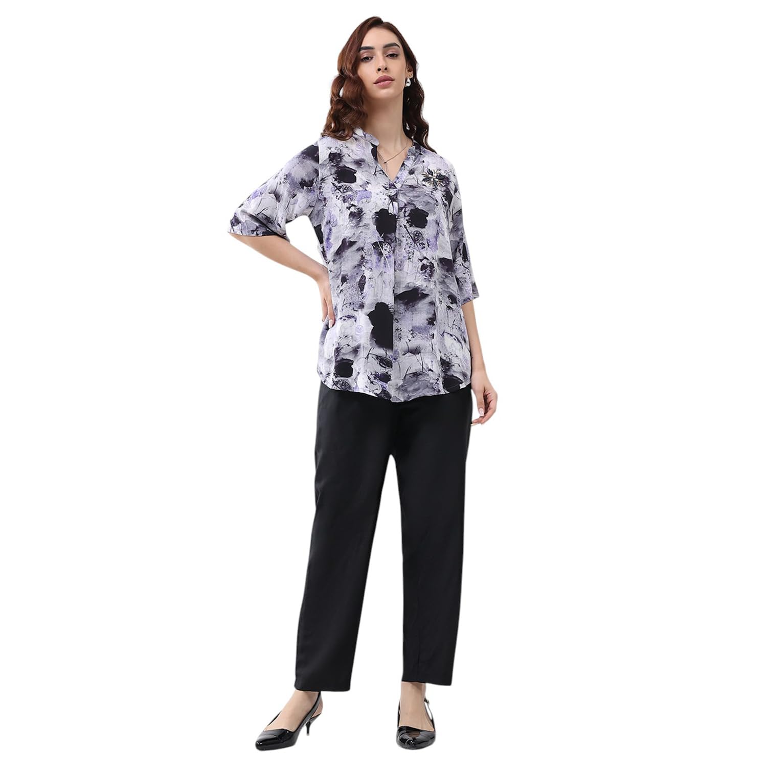 Women's Winter Coordinate Set | Printed Design | Regular Fit Band Neck | 3/4 Sleeves Outfit | Co-ord Set for Women (Pack of 1)