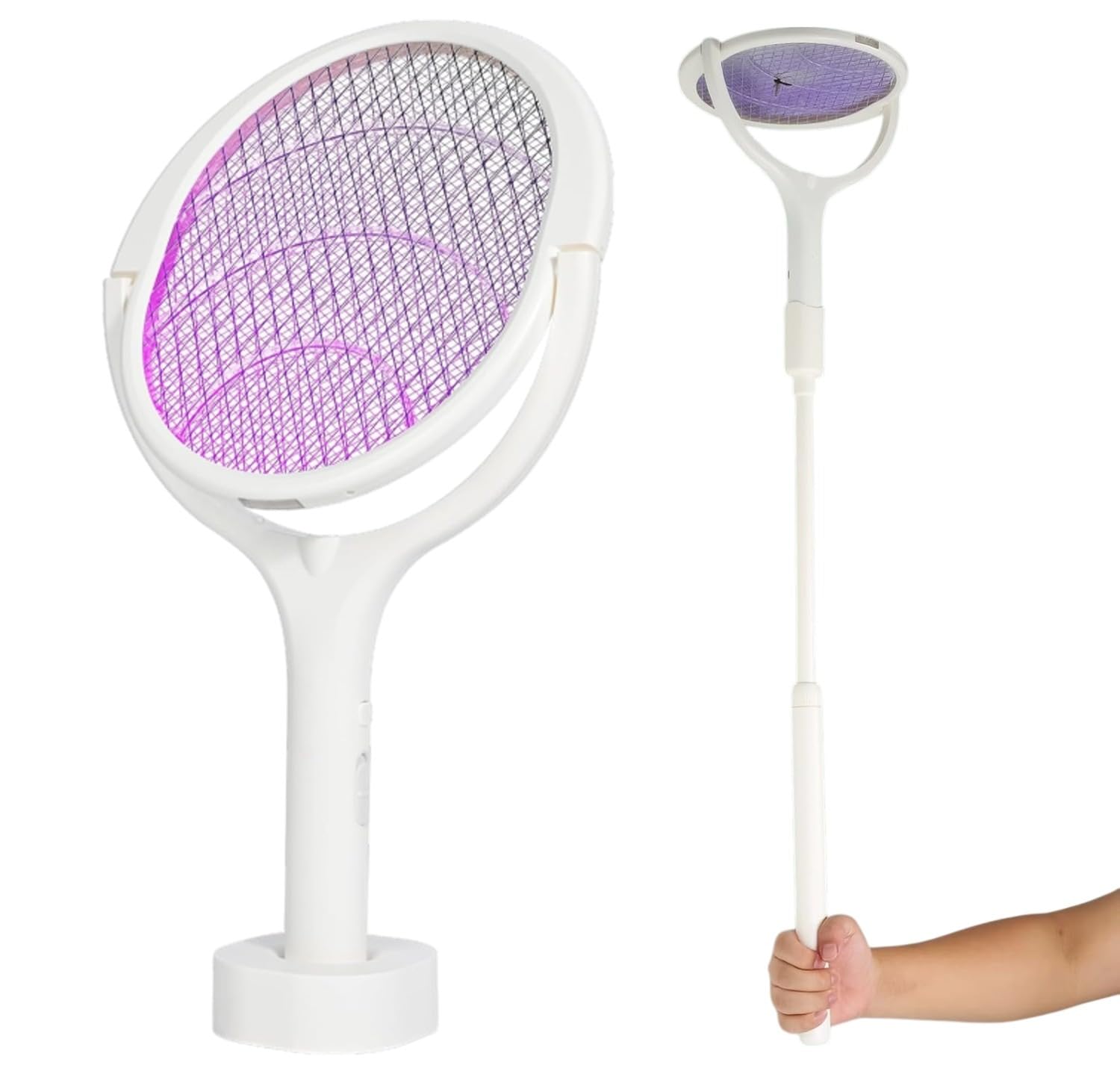 Electric 90 Rotating Head Mosquito Racket | 3500V UV Purple Light Mosquito Repellent Bat | Rechargeable Fly Swatter with Base Stand & Telescopic Extension | Extendable Safe Indoor Bug Zapper-image-33
