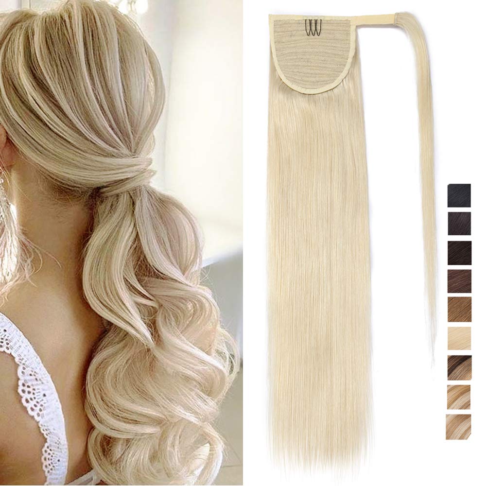 20 inch Wrap Around Ponytail Extension Human Hair (95g,#60 Platinum Blonde)