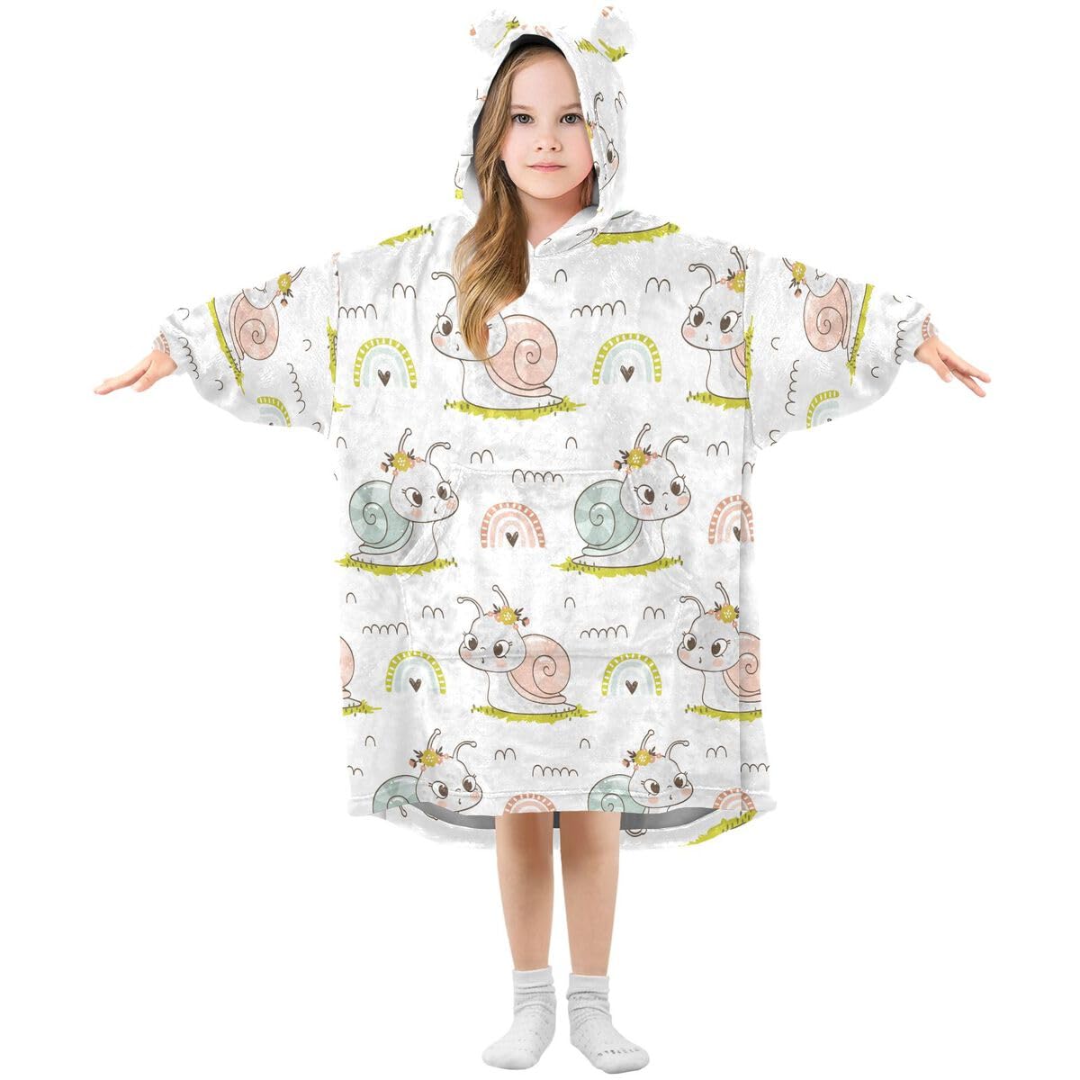 Mały ślimak tęczowy dziecięcy koc do noszenia bluza z kapturem oversize bluza koc pulower ślimaki dla chłopców i dziewcząt w wieku 3-14 lat, multi, 150-170