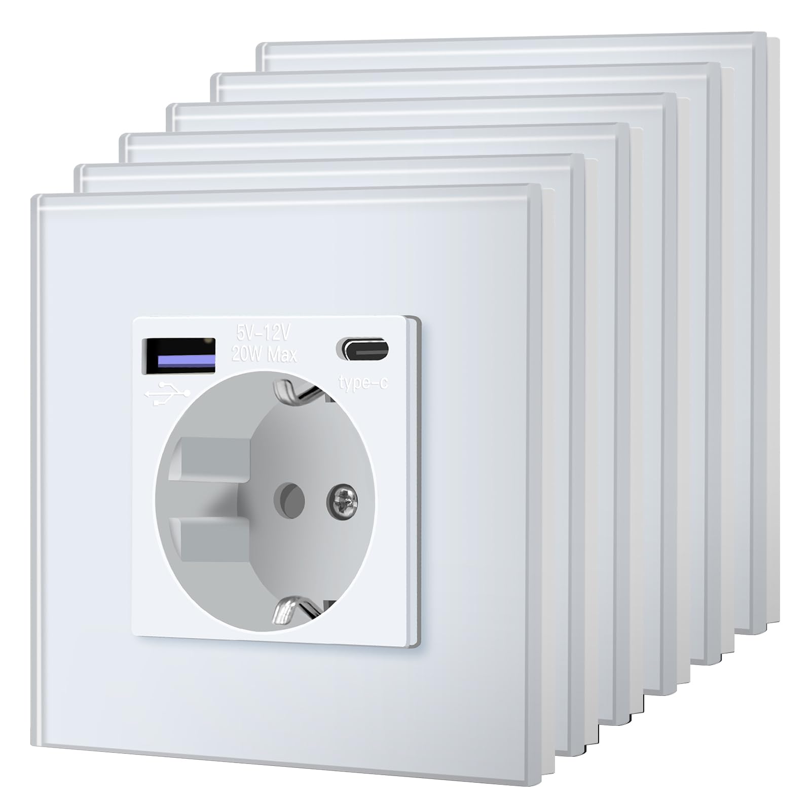 BSEED Enchufe Pared con 20W USB y Tipo C,Enchufe USB C de Cristal,Carga Rápida,3 en 1，Fácil Instalación,1 Enchufe,86mm Blanco — view 54