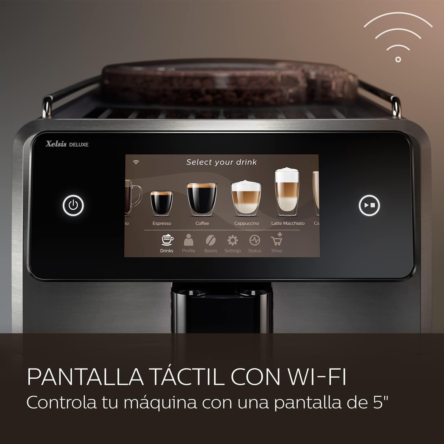 Saeco Xelsis Deluxe Cafetera Superautomática - Wi-Fi Integrado, 22 Variedades de Café personalizables, Pantalla Táctil Intuitiva 5", 8 Perfiles de Usuario, Molinillo de Cerámica (SM8782/30)
