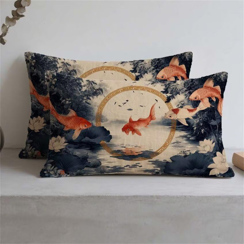 Housse de coussin Japon en lin rectangulaire 60x80cm de qualité supérieure double face