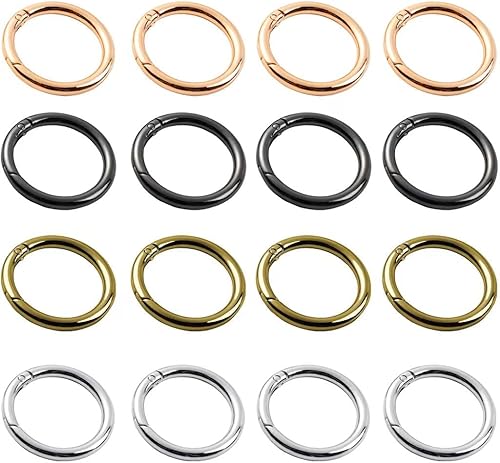 Anillos de resorte, mosquetón redondo de aleación con clip para llaveros, hebilla, bolsos, bolsos (color surtido, 16 unidades)