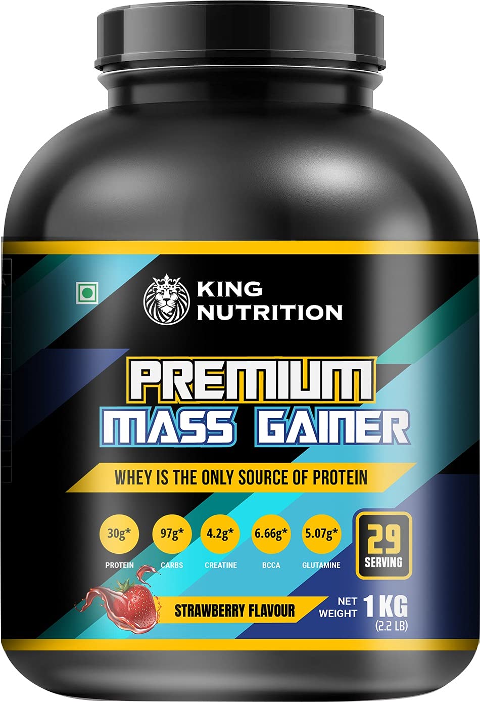 KING NUTRITION PREMIUM MASS GAINER / STRAWBERRY FLAVOUR / 30GM PROTEIN / 4.2G CREATIN / 6.6G BCAA / 1KG (2.2 LB) / 28 SCOOPS / WHEY IS THE ONLY SOURCE OF PROTEIN