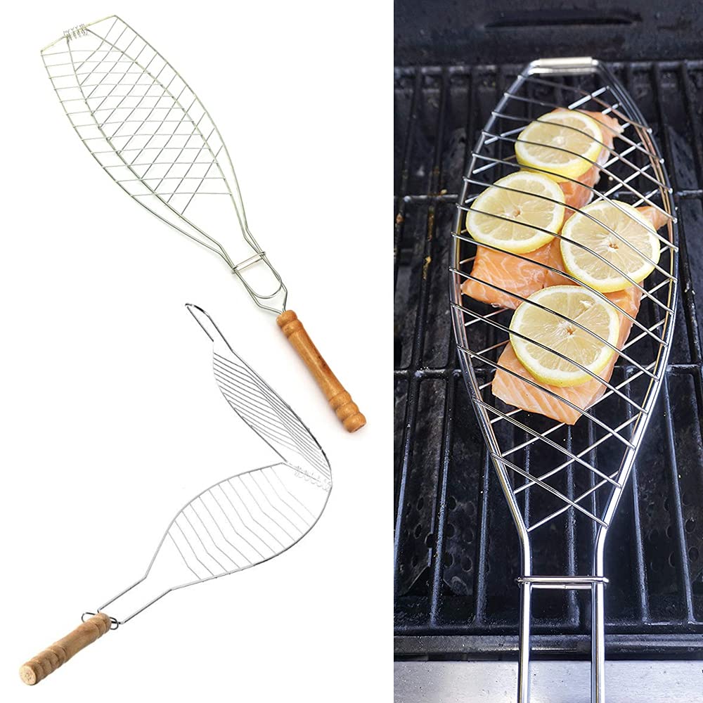 2PC Portable Grill BBQ Barbecue Basket for Fish Steak Meat Vegetable Heavy Duty 2pcs Grilling Baskets for Outdoor Nesting Grill Baskets BBQ Camping Cooking Accessories Tools for Fish Chicken Steak