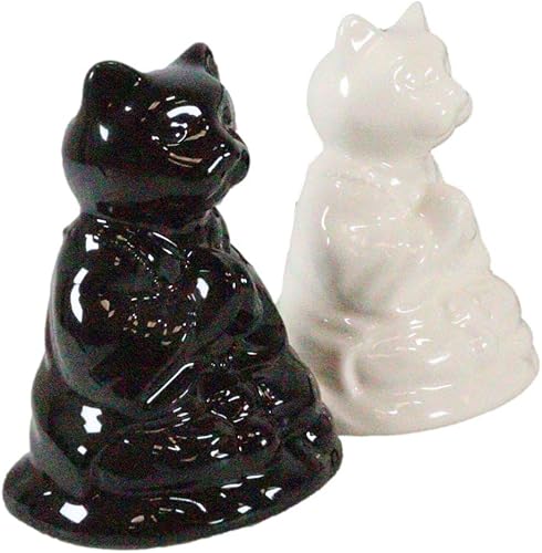 Ebros Gift Blanco y negro Yin Yang Monasterio de monje zen religioso Buda Gatos Monjes Meditación Cerámica Sal y Pimentero Estatuilla Set Feng Shui