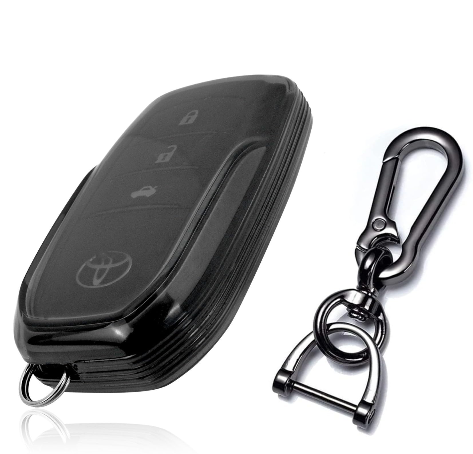 JVCV® Soft TPU Transparent Cover Compatible with Toyota Fortuner, Hilux, Innova Crysta, Fortuner Legender, Innova HyCross, Land Cruiser 2B/3B Smart Key (With Keychain - Style A)