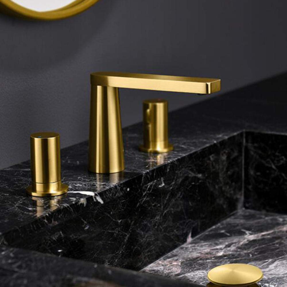 VDOQTLJT Bathroom Sink Faucet 3 Hole Gold Brass Hot and Cold Independent Control Faucets