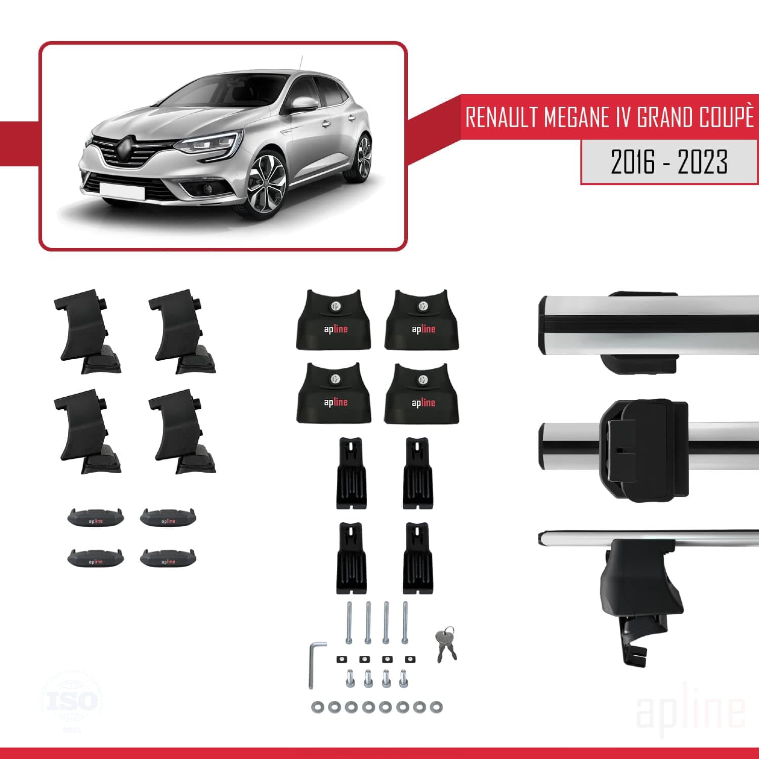 Bagażnik dachowy kompatybilny z Renault Megane 4 (BFB) Grand Coupé 2016-2023 ACE-4, bagażnik dachowy, szary, aluminium, 2 drążki