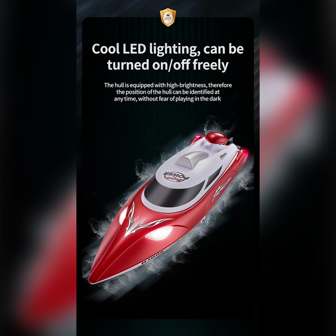 Mini-Ferngesteuertes Boot, wasserdicht, 2,4 GHz, 35 km/h, mit LED-Beleuchtung, Kenter-Wiederherstellung per Knopfdruck, Warnung bei niedrigem Akkustand und außerhalb der Reichweite für See und Pool