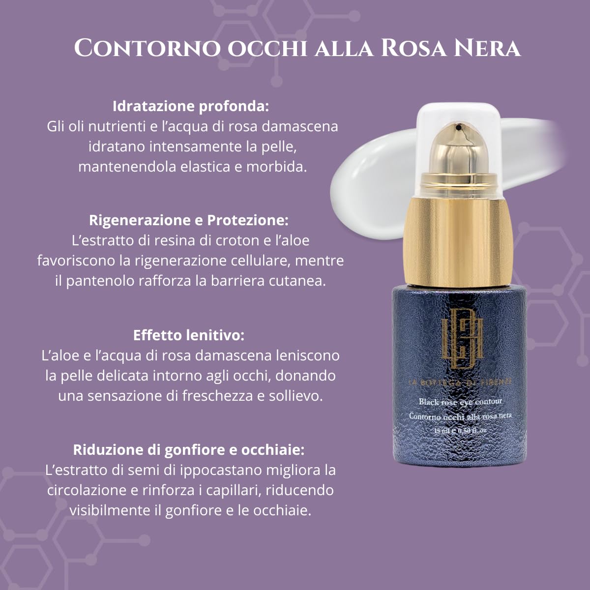 La Bottega di Firenze Contorno Occhi alla Rosa Nera - Crema Idratante e Rigenerante per Contorno Occhi - 15 ml