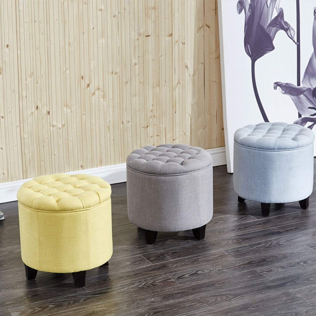 gzz Pouf contenitore Nordic Round con vano portaoggetti Pouf in tessuto di lino e cotone con poggiapiedi trapuntato con coperchio rimovibile,A02