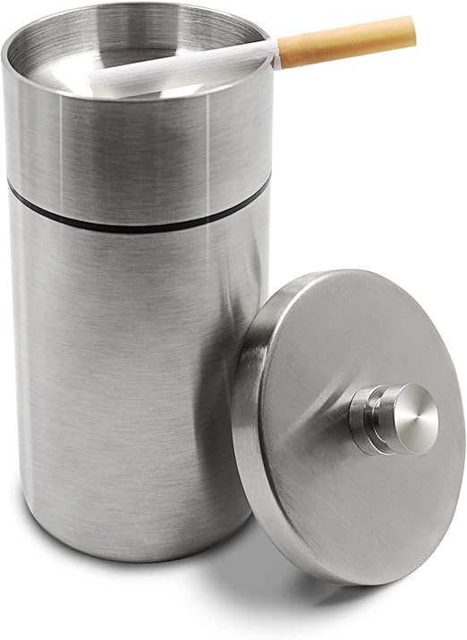ARFUKA Auto Aschenbecher Edelstahl - Tragbar Mit Deckel Für Auto, Büro & Haus