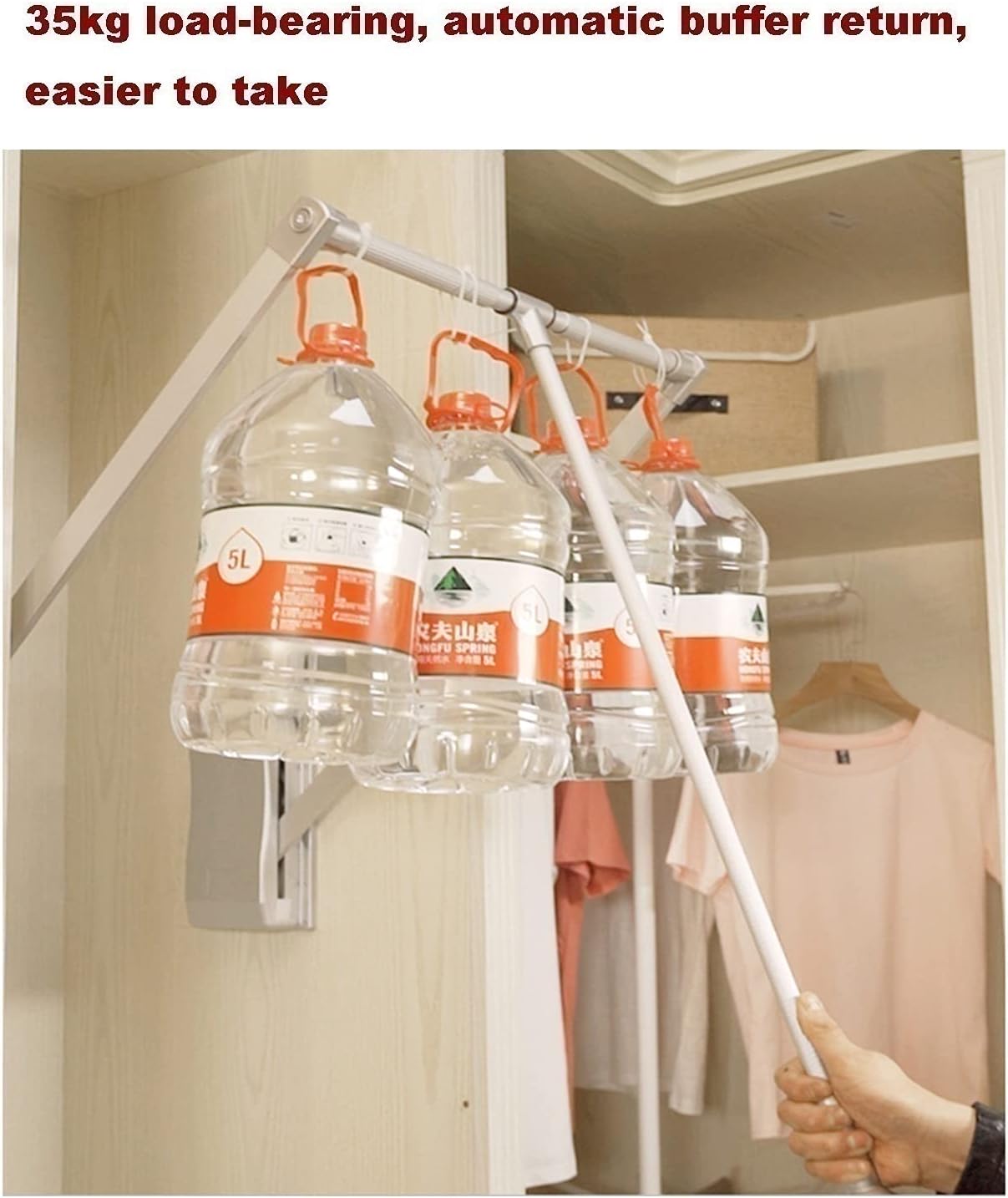 Adjustable Drop-down Wardrobe Guide Rail Hanger, Space-Saving Automatic Rebound Design, Soft Reset, 30KG Load Capacity, Fits 830-1150mm Closets