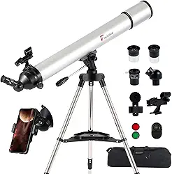 Telescópio para adultos, telescópios astronômicos de alta potência com abertura de 80 mm com distância focal de 900 mm, telescópio refrator profissional 270x, tripé de aço inoxidável, localizador de