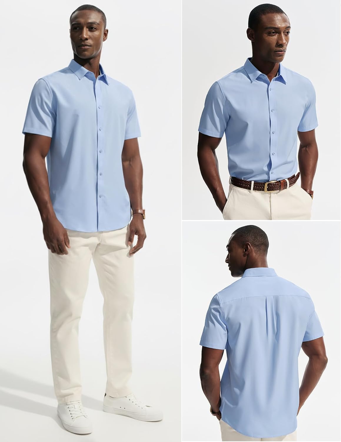 PJ PAUL JONES Mens Short Sleeve Dress Shirts Stretch Wrinke Free Untucked Business Casual Button Down Shirt Regular Fit - Image 2