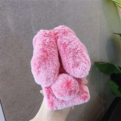 Hphre Fuzzy Fluffy Case Compatible With Iphone 15 - Cute Grey Furry Plush Rabbit Fur Phone Case With Love Heart Fuzzy Ball Winter Warm Soft Back Shockproof Protective Cover For Girls Women thumb #1