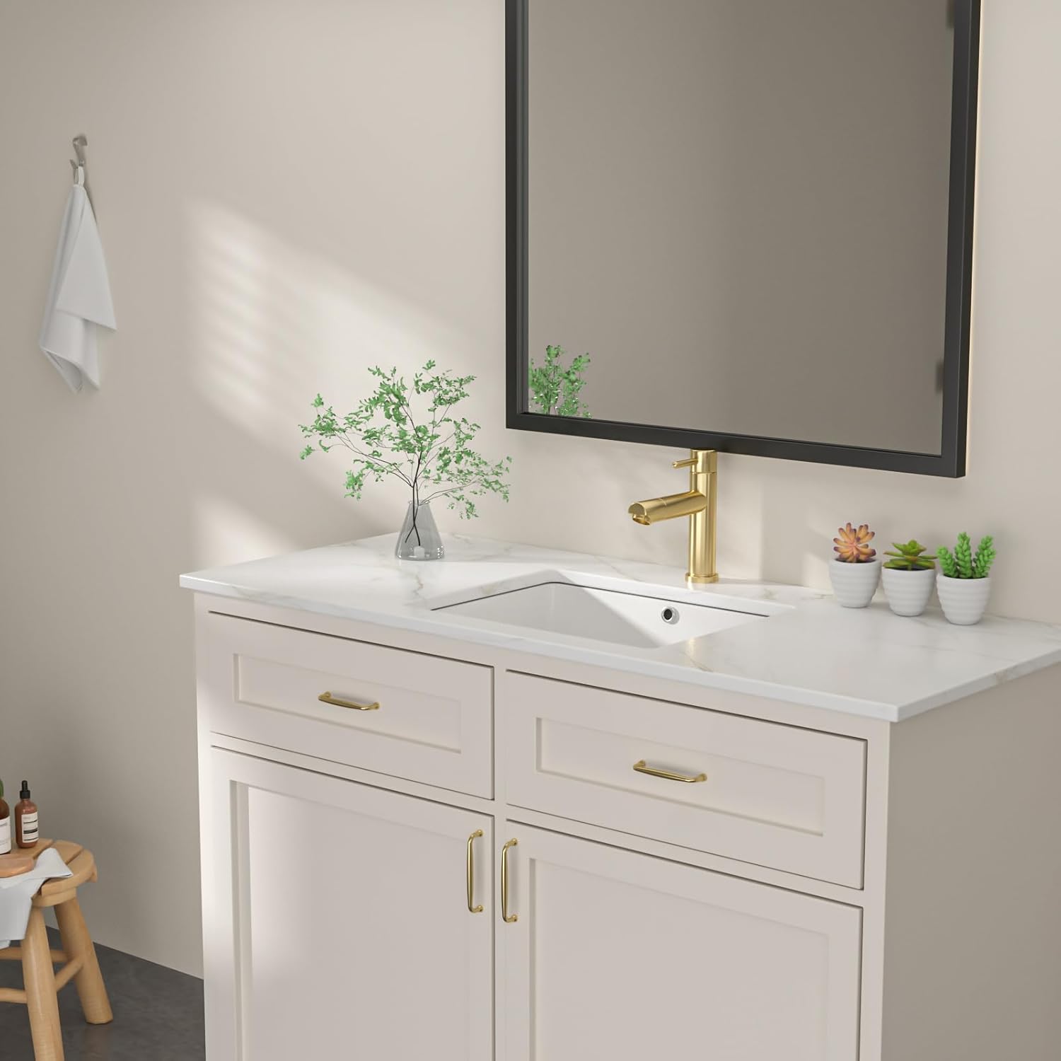 Dcolora 19x15 In. Undermount Bathroom Sink, Rectangular Fireclay White Ceramic Porcelain Lavatory Vanity Bath Sink Under Counter Vessel Sink, Farmhouse Style #DC-UVS2538004