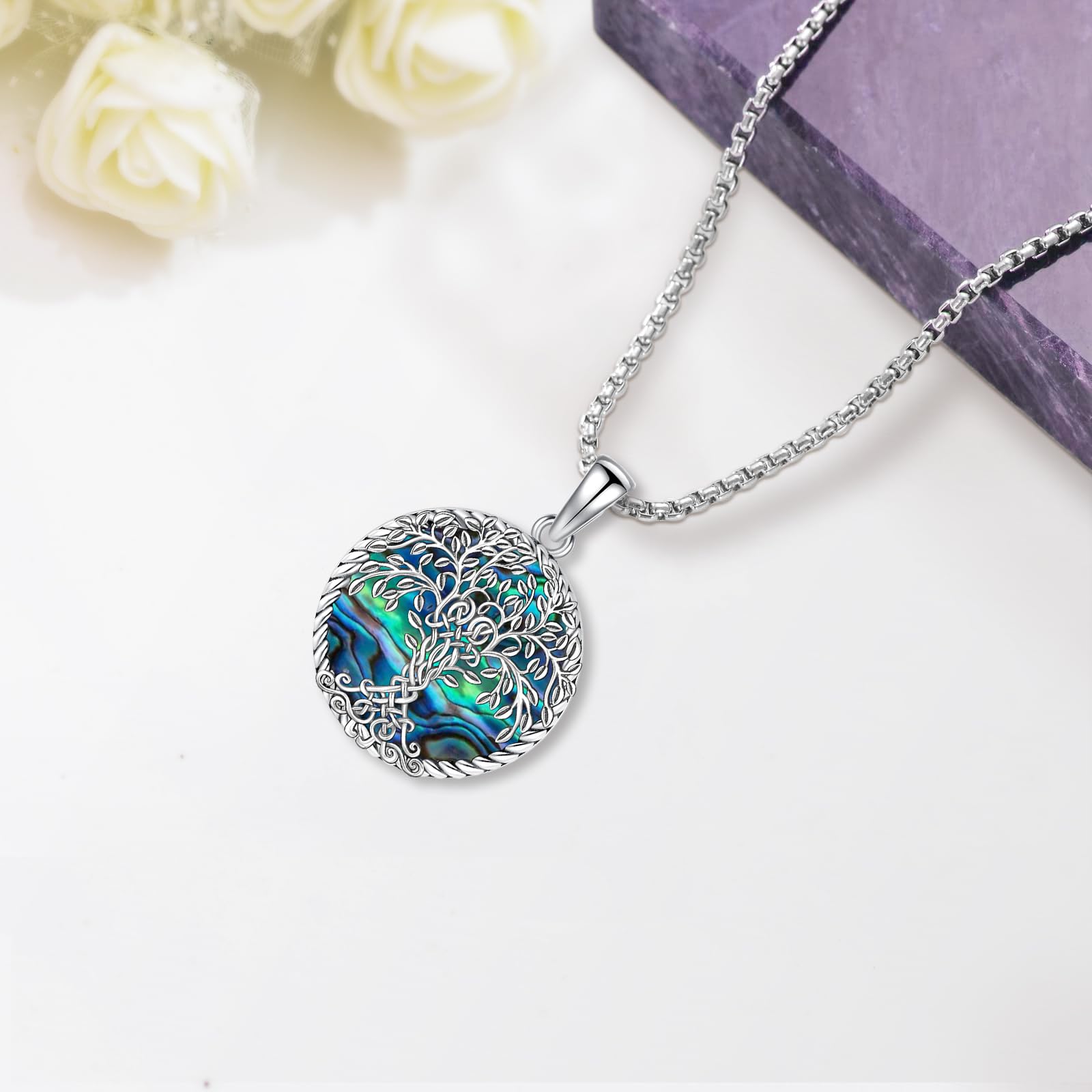 Eusense Drzewo życia Wisiorek 925 Sterling Silver Wisiorek Drzewo Naszyjnik Biżuteria Prezent dla Kobiet Dziewczyn