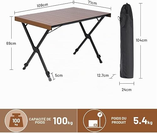 TIMBER RIDGE Tavolo da Campeggio Pieghevole Regolabile in Altezza, 4-6 persone Leggero in Alluminio per Campeggio, Picnic, Barbecue, Cortile, Feste, supporto 100 kg - 3