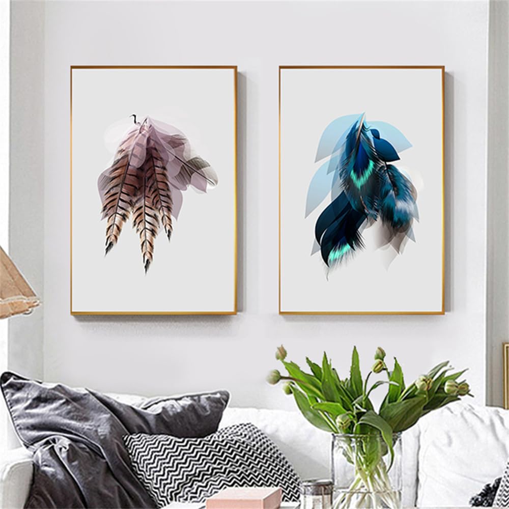 WUHBCZ Pictures,Nordic Style Colorful Print Poster Feather Art Set Abstract Angel Wing Canvas Painting for Living Room Bedroom Office Decoration-50 * 60cm*2PCS (No Frame)
